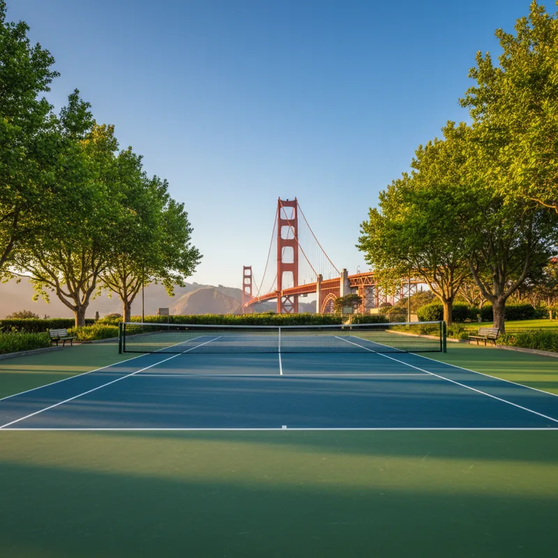 San Francisco tennis court with the Golden Gate Bridge in the background